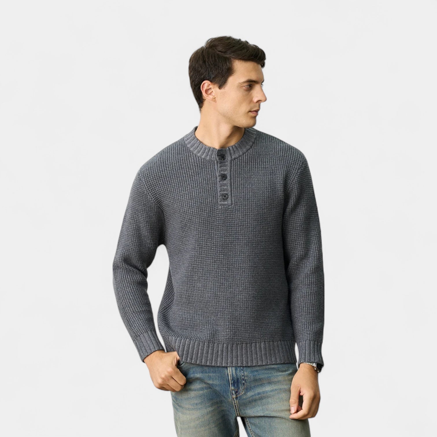 Norrskenberg | Henleytröja i Merinoull för Herr - Långärmad Stickad Pullover