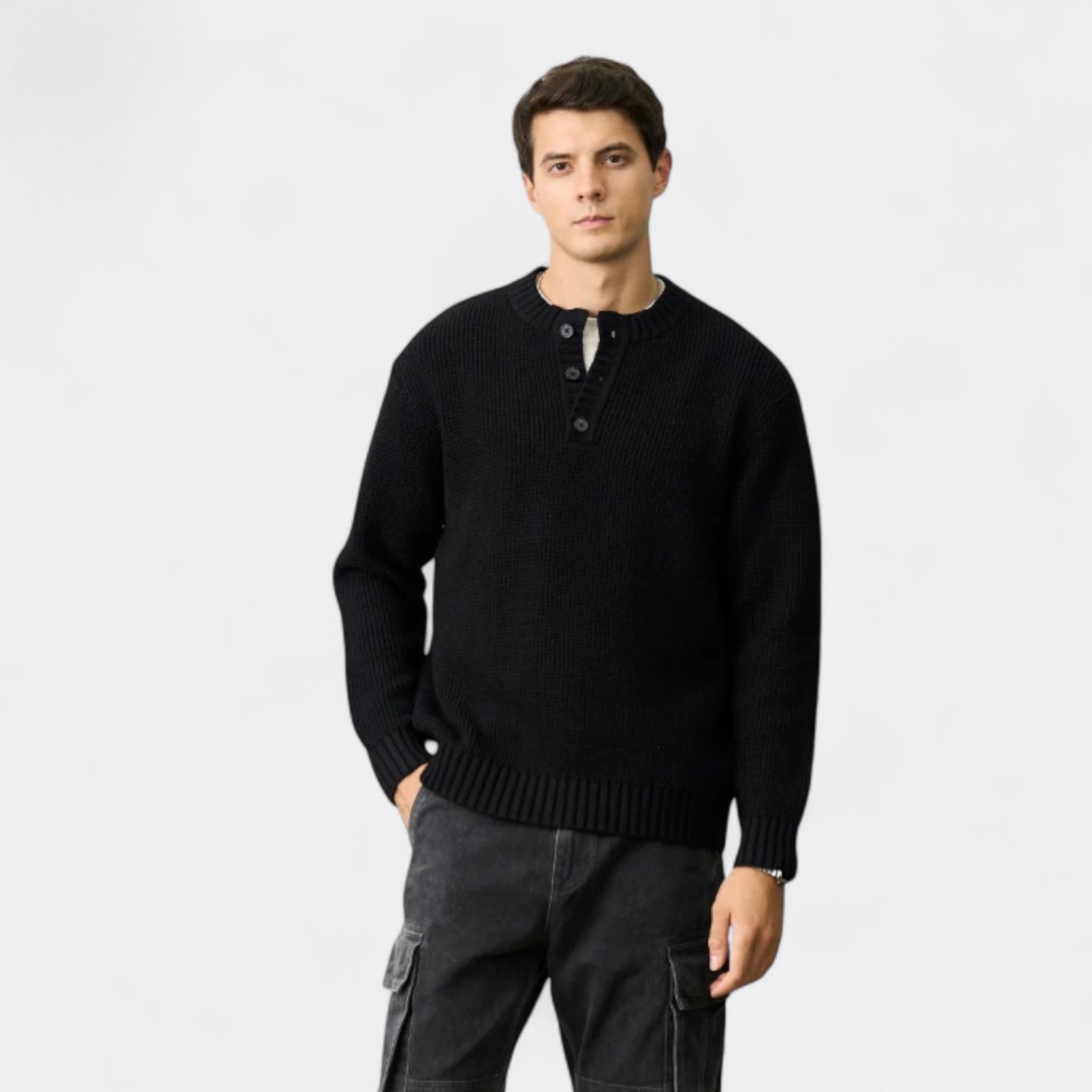 Norrskenberg | Henleytröja i Merinoull för Herr - Långärmad Stickad Pullover