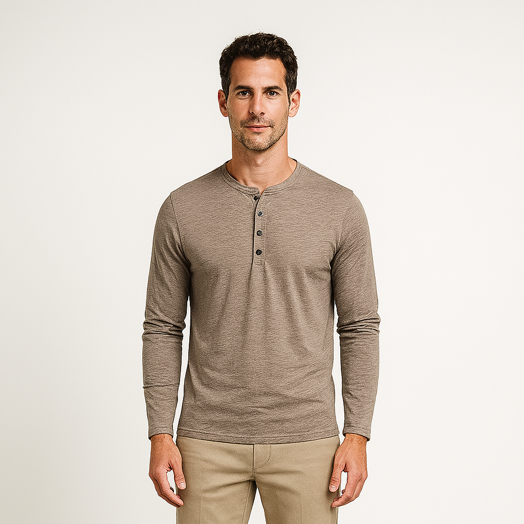 Norrskenberg | Långärmad Henley Skjorta i bomull | Casual Shirt