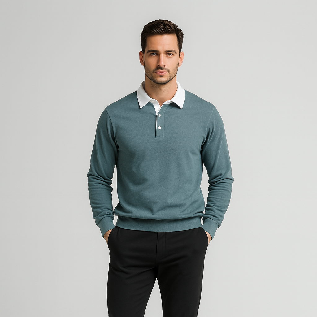 Norrskenberg | Herr Polo‑sweatshirt med Dresskrage – Bomullspullover