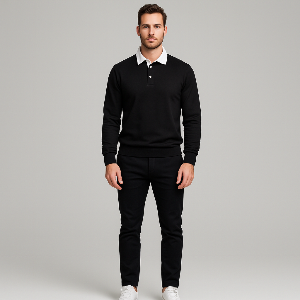 Norrskenberg | Herr Polo‑sweatshirt med Dresskrage – Bomullspullover