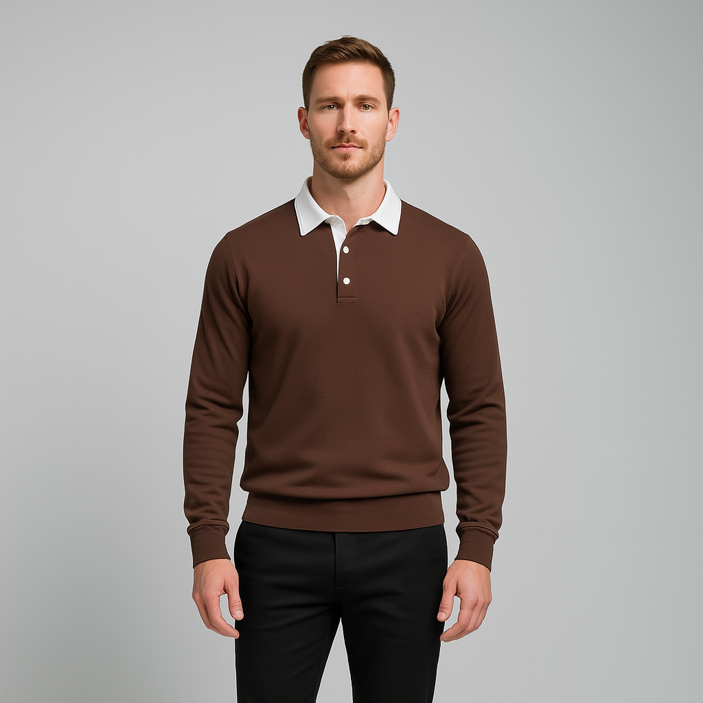 Norrskenberg | Herr Polo‑sweatshirt med Dresskrage – Bomullspullover