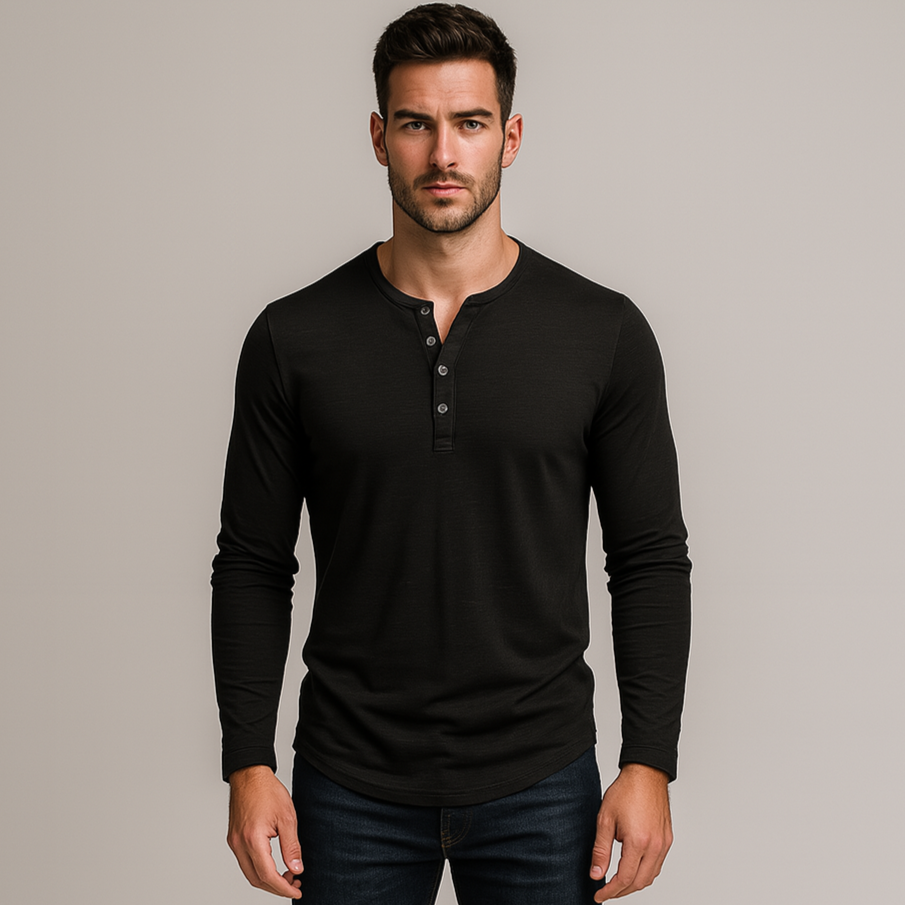 Norrskenberg | Långärmad Henley Skjorta i bomull | Casual Shirt