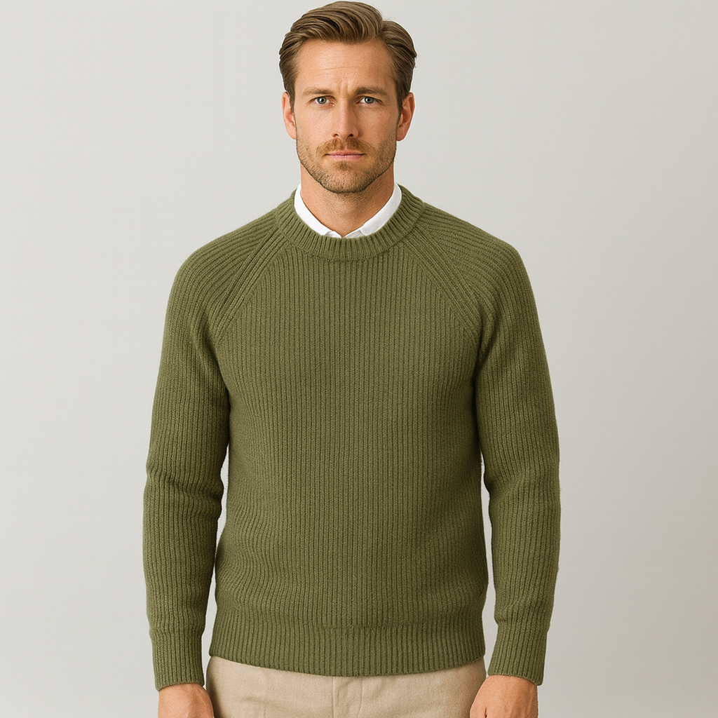 Norrskenberg | Herr Classic Merinoulltröja - Ribbade Raglanärmar