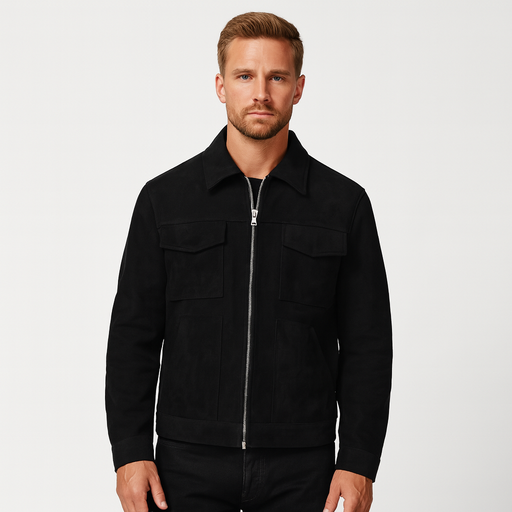 Norrskenberg | Casual Herrjacka i Fuskmocka - Dubbla Dragkedjor