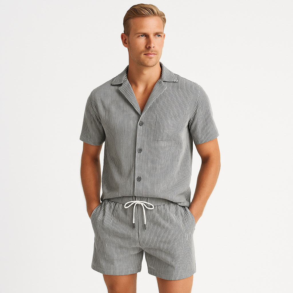 Norrskenberg | Sommarset i Manchestertyg - Kortärmad Skjorta med Matchande Herrshorts