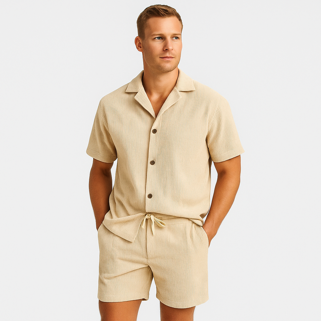 Norrskenberg | Sommarset i Manchestertyg - Kortärmad Skjorta med Matchande Herrshorts