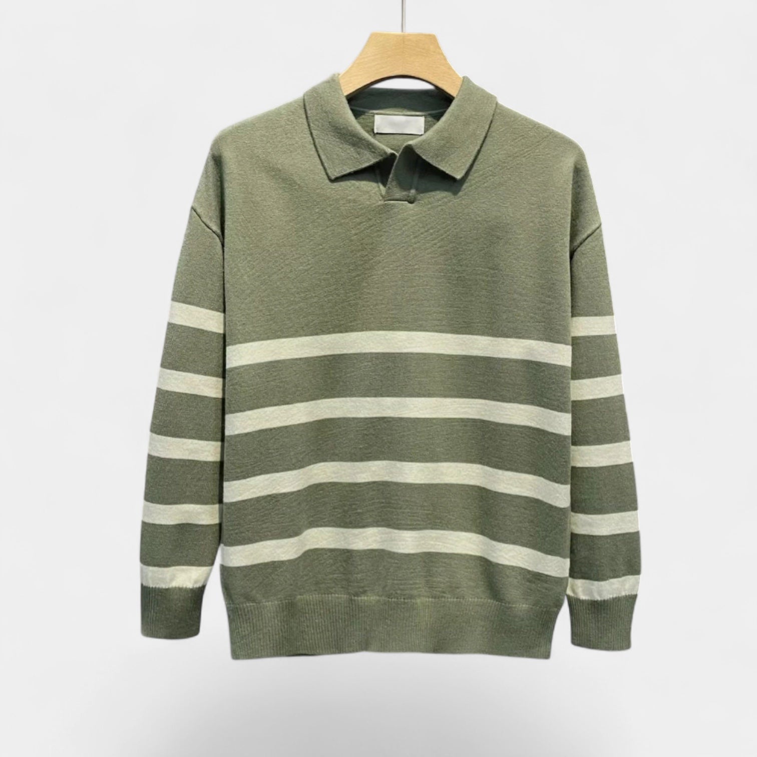 Norrskenberg | Randig Stickad Polo Piké-tröja för Herr