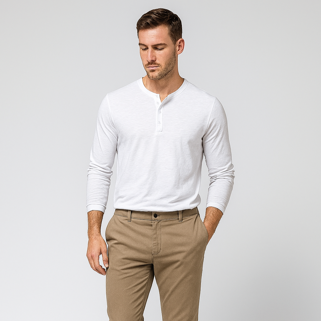 Norrskenberg | Långärmad Henley Skjorta i bomull | Casual Shirt