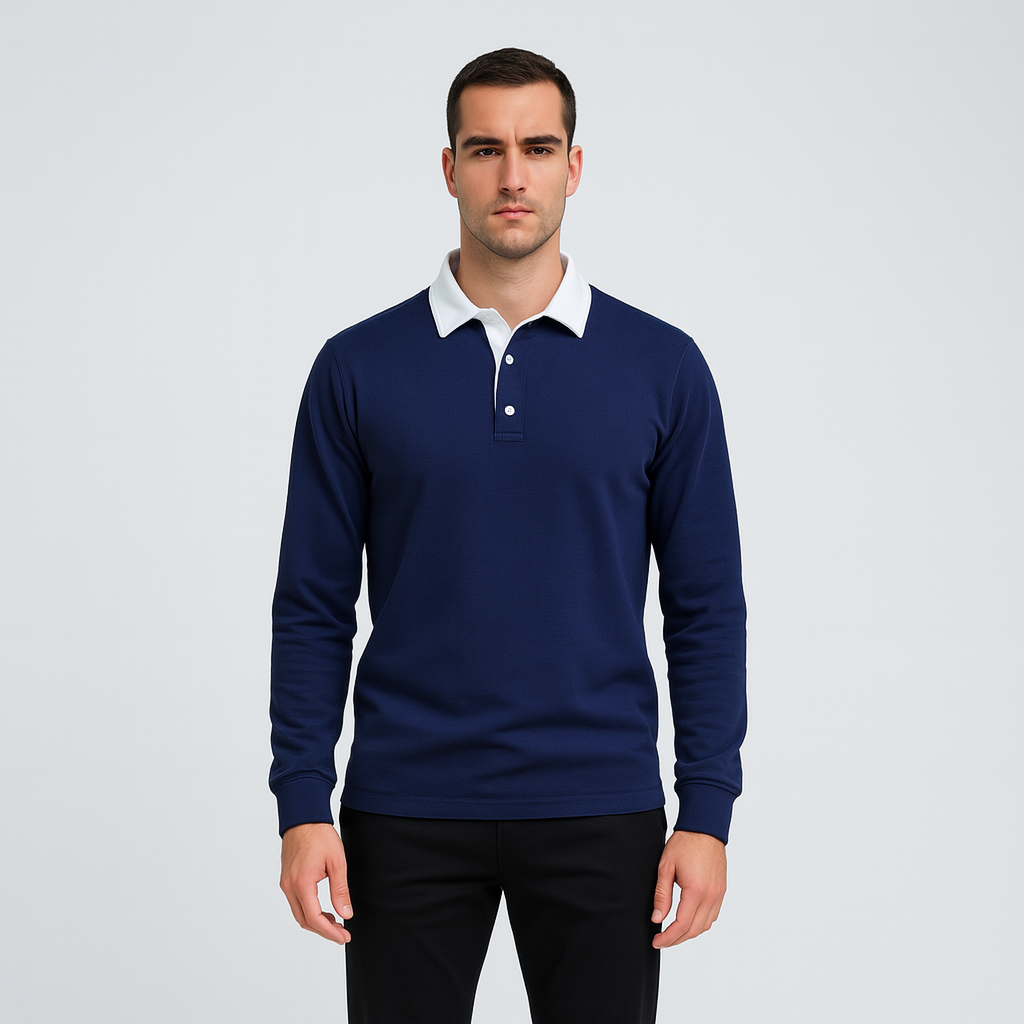 Norrskenberg | Herr Polo‑sweatshirt med Dresskrage – Bomullspullover