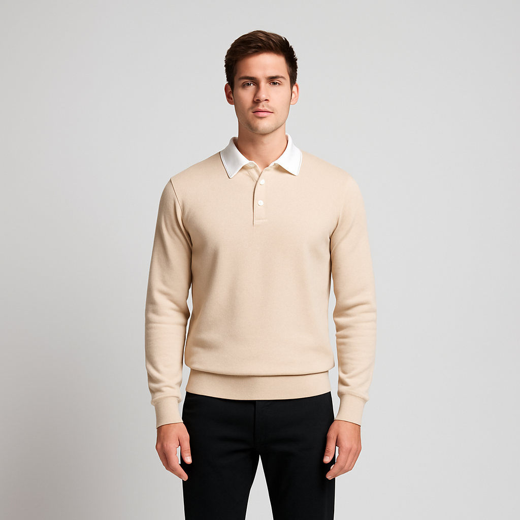 Norrskenberg | Herr Polo‑sweatshirt med Dresskrage – Bomullspullover