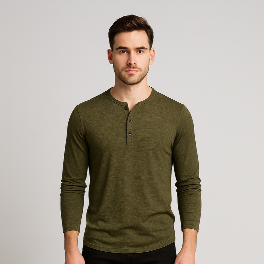 Norrskenberg | Långärmad Henley Skjorta i bomull | Casual Shirt