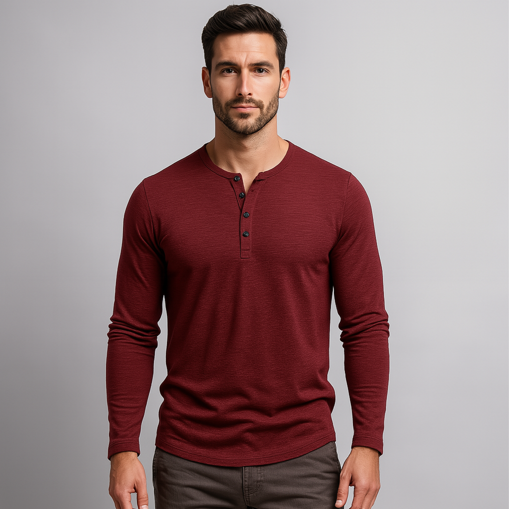 Norrskenberg | Långärmad Henley Skjorta i bomull | Casual Shirt