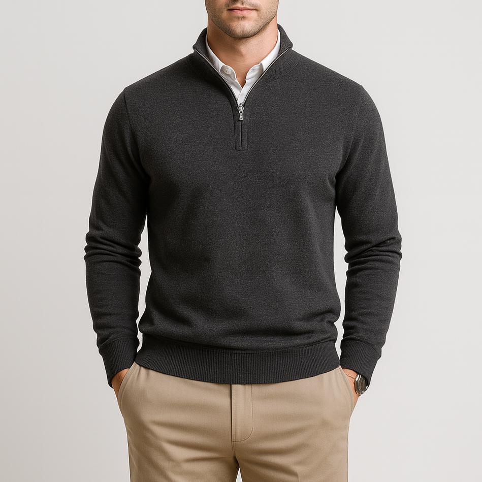 Norrskenberg | Herr Halv‑dragkedja Tröja - Bomullsblandning & Ribbad Krage