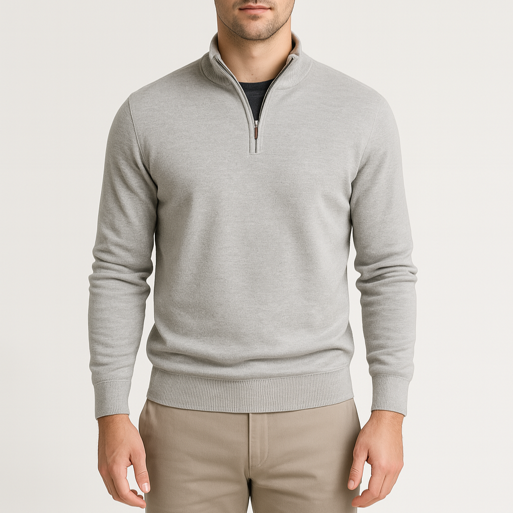 Norrskenberg | Herr Halv‑dragkedja Tröja - Bomullsblandning & Ribbad Krage