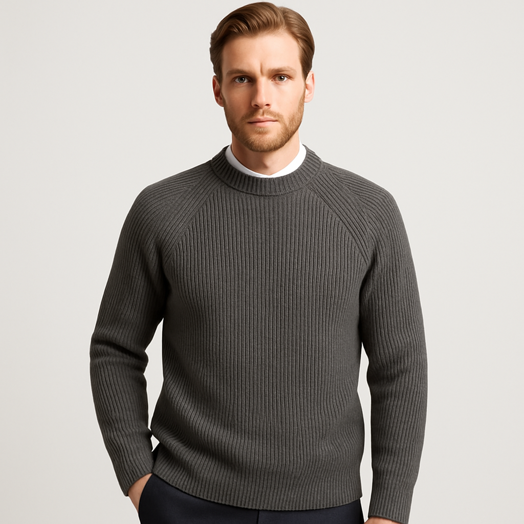 Norrskenberg | Herr Classic Merinoulltröja - Ribbade Raglanärmar