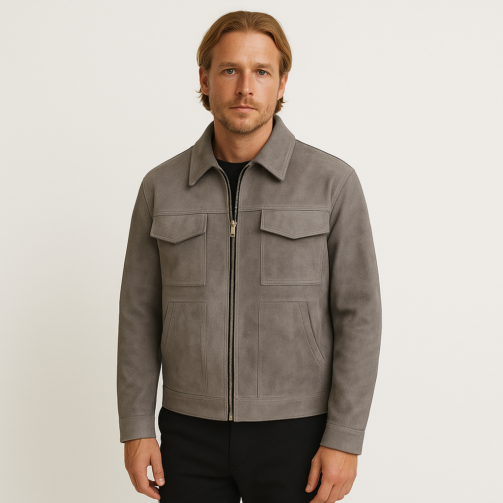 Norrskenberg | Casual Herrjacka i Fuskmocka - Dubbla Dragkedjor