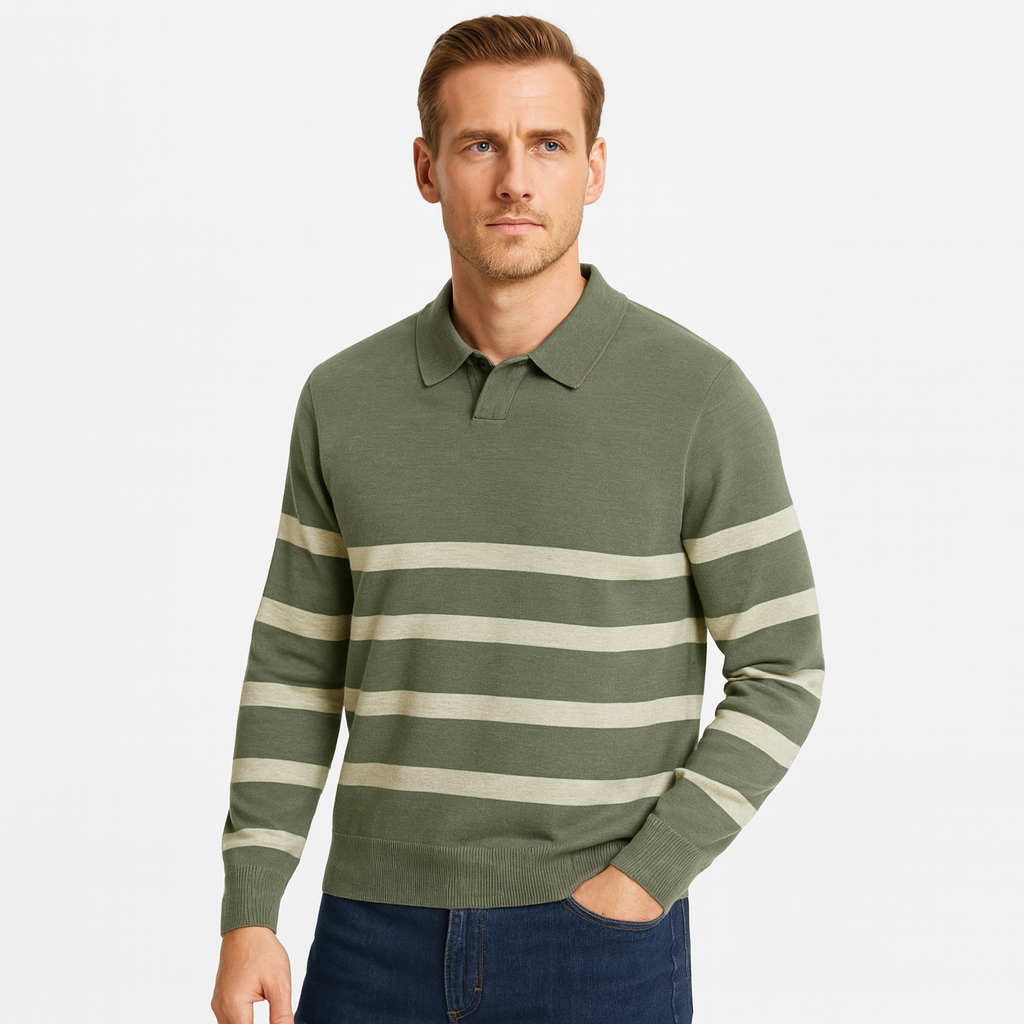 Norrskenberg | Randig Stickad Polo Piké-tröja för Herr