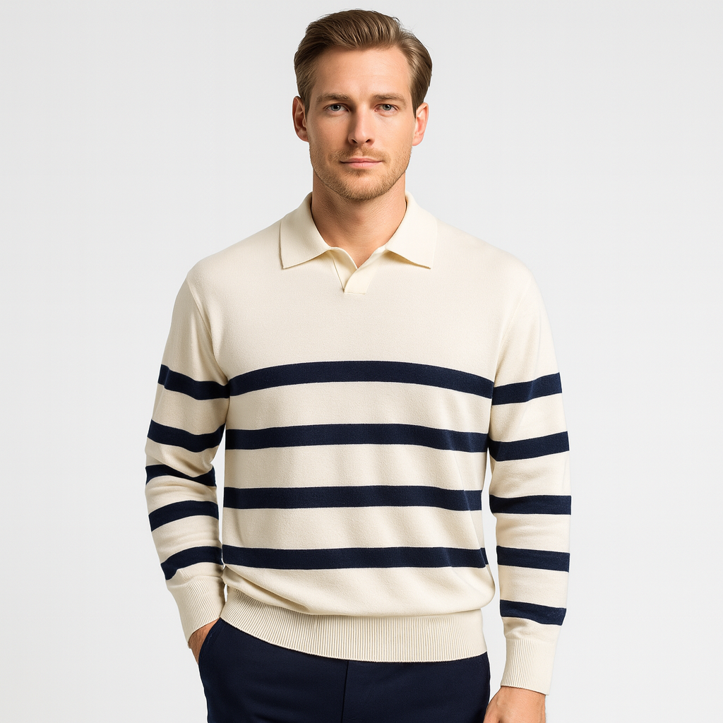 Norrskenberg | Randig Stickad Polo Piké-tröja för Herr