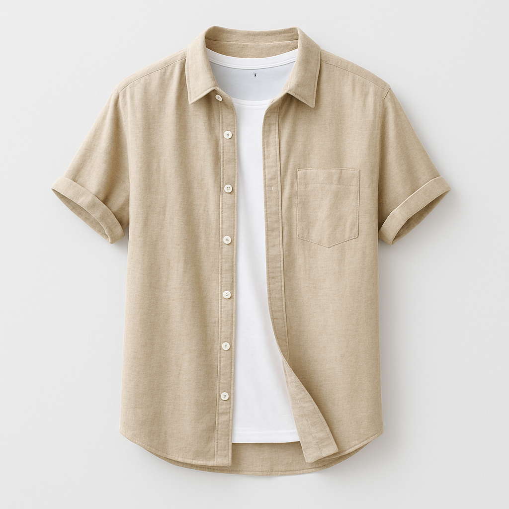 Norrskenberg | Kortärmad Linneskjorta för Herr - Somrig Piqué med Knappkrage