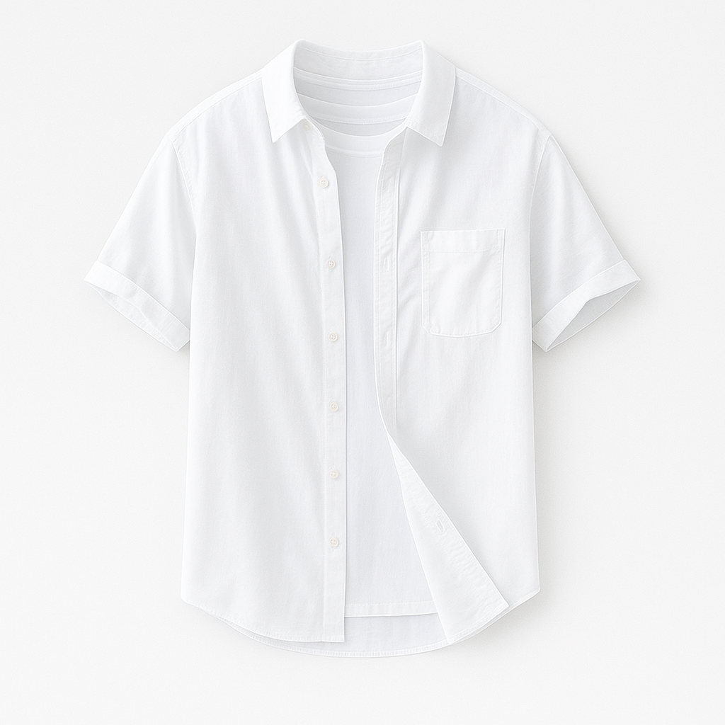 Norrskenberg | Kortärmad Linneskjorta för Herr - Somrig Piqué med Knappkrage