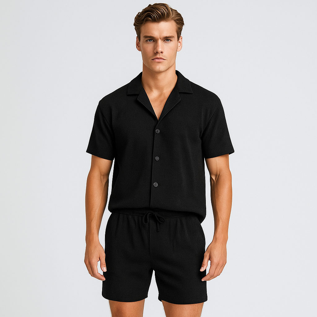 Norrskenberg | Sommarset i Manchestertyg - Kortärmad Skjorta med Matchande Herrshorts