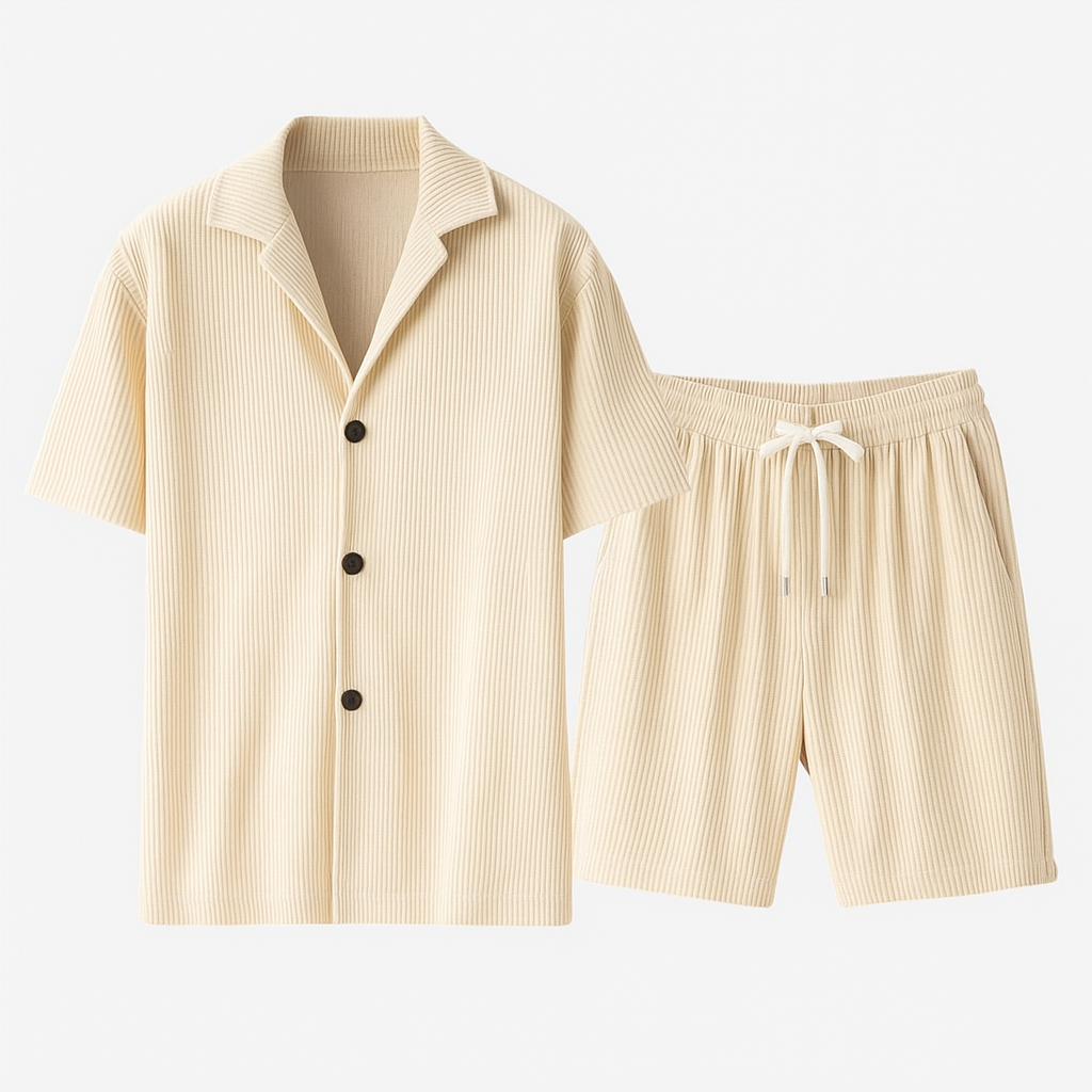 Norrskenberg | Sommarset i Manchestertyg - Kortärmad Skjorta med Matchande Herrshorts