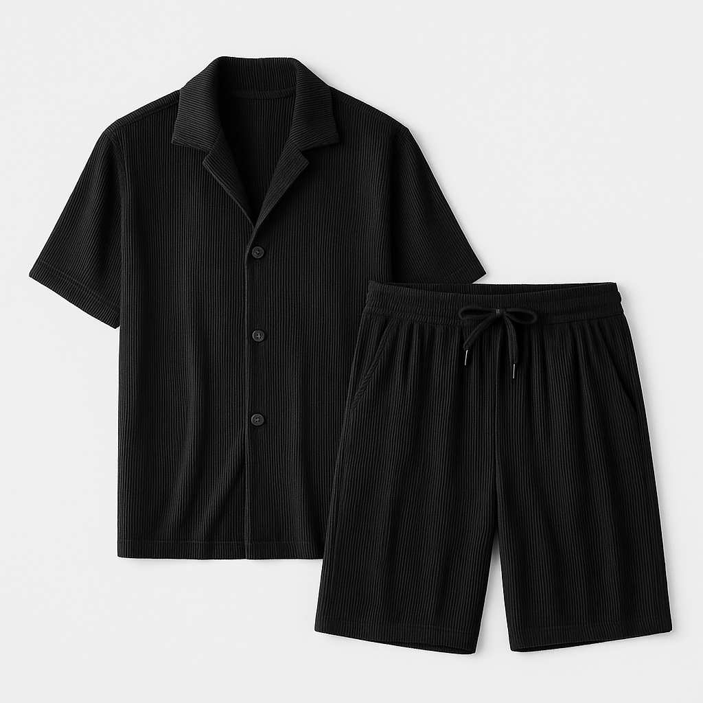 Norrskenberg | Sommarset i Manchestertyg - Kortärmad Skjorta med Matchande Herrshorts