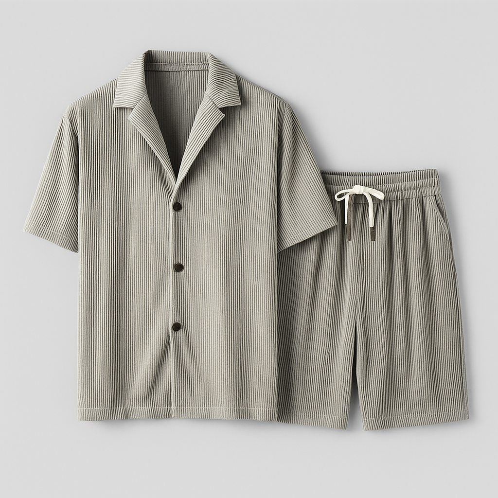 Norrskenberg | Sommarset i Manchestertyg - Kortärmad Skjorta med Matchande Herrshorts