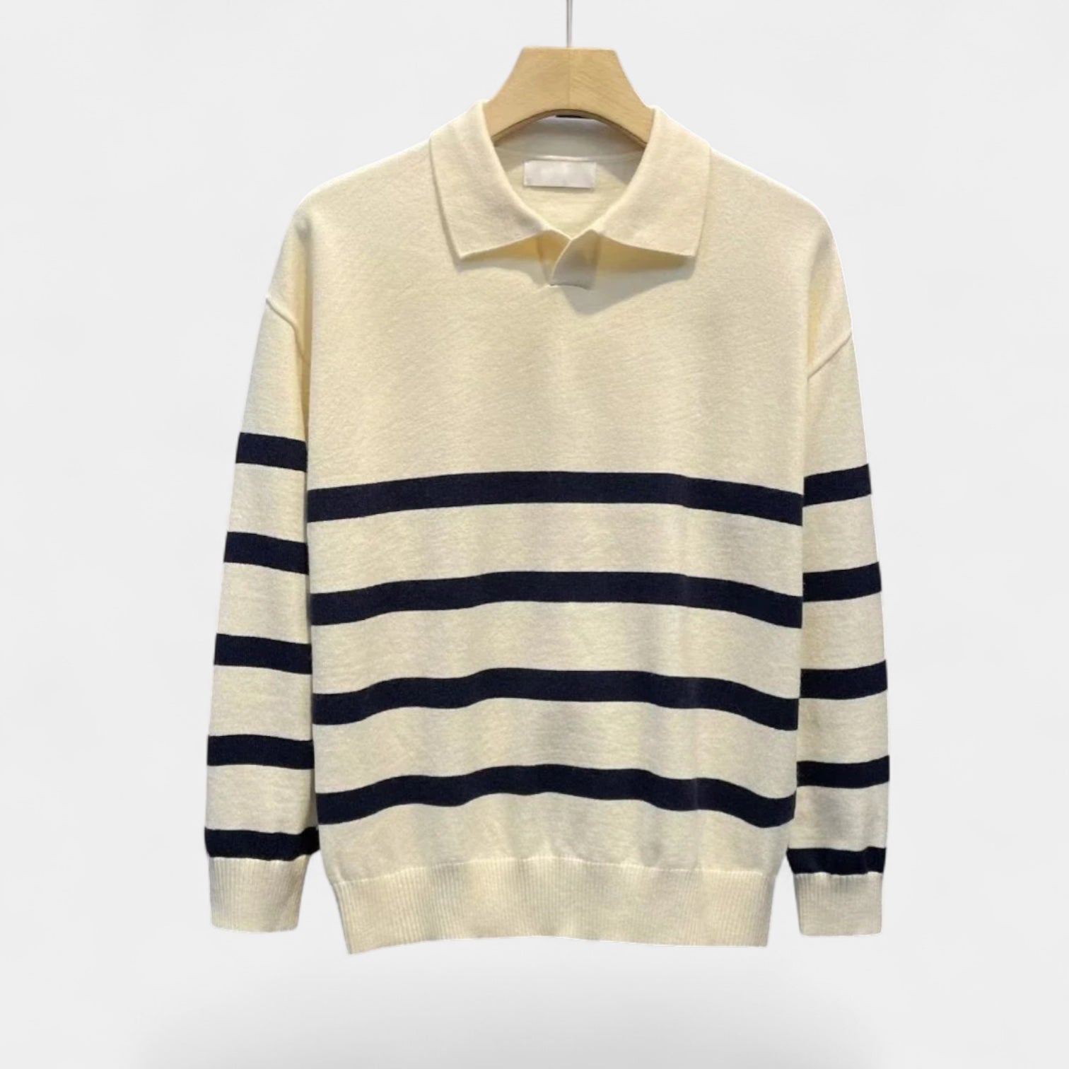 Norrskenberg | Randig Stickad Polo Piké-tröja för Herr